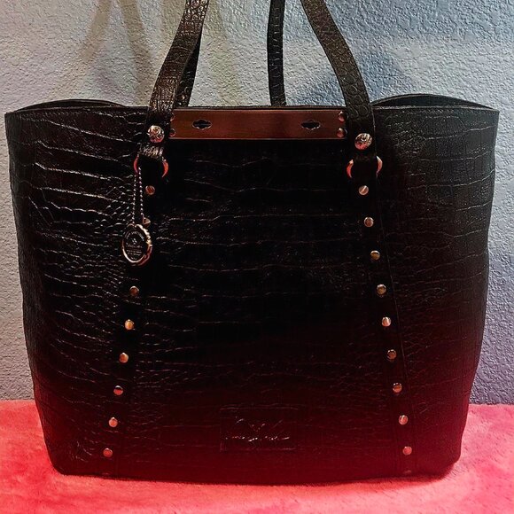 Patricia Nash 10th Anniversary Benvenuto Style Black Croc Leather Tote - Picture 1 of 3